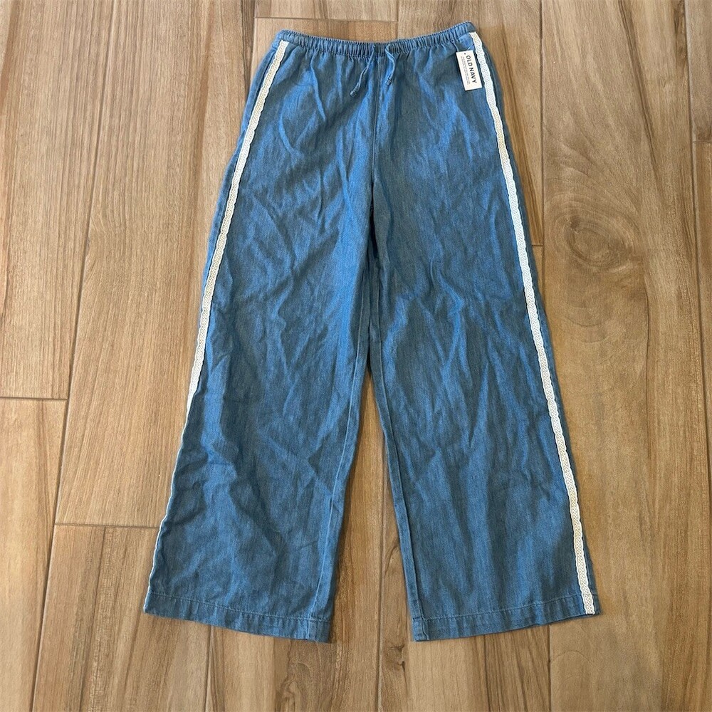 Old Navy Girls Culotte Pants XL (14-16) Blue Wide-Leg Pull-On Lace Trim